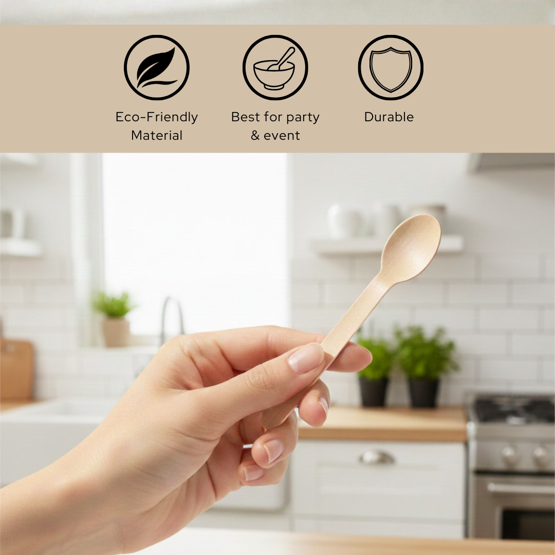 Eco-Friendly Wooden Serving Spoon | Biodegradable Disposable Cutlery for Parties & Catering