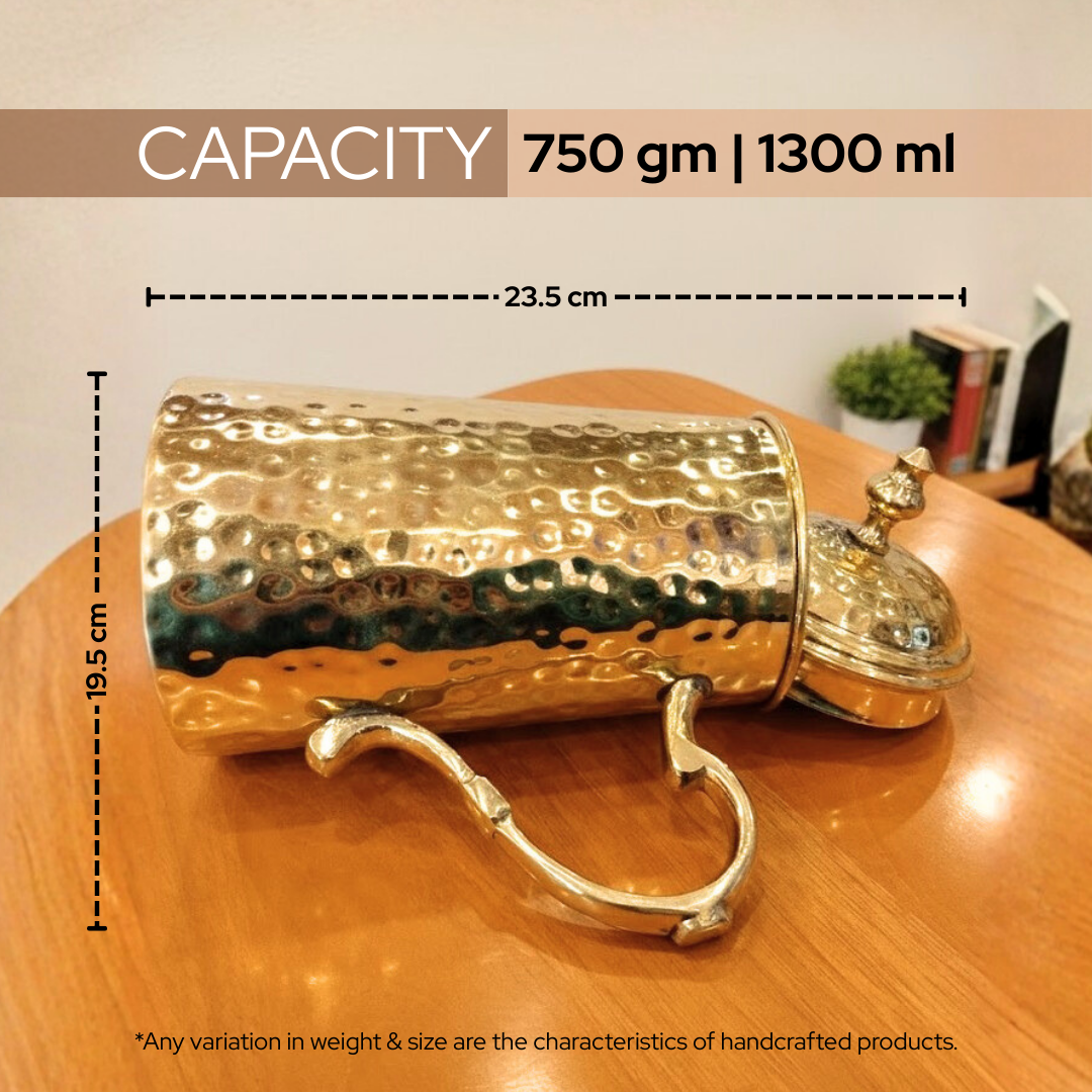 Handcrafted Brass Hammered Water Jug | Premium quality | Pure product | Jug with lid