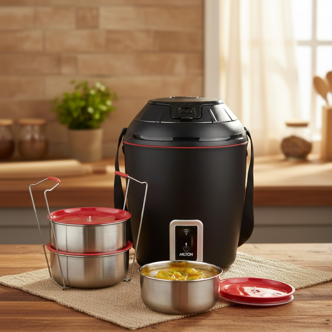 Milton Smart Electric Lunch Box | Use Smartphone App to Heat-On-the-Go Tiffin | 3 units (300 ml each)