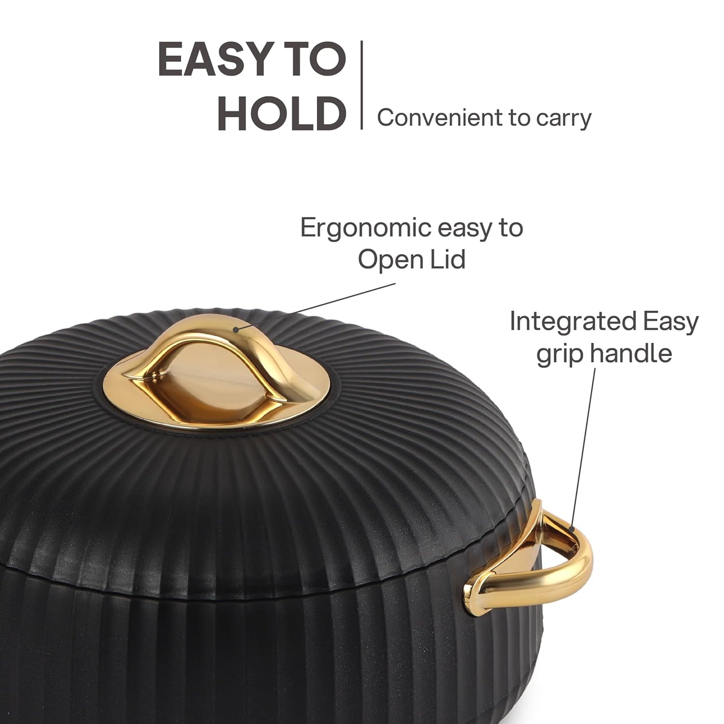Cello Aurum Insulated Casserole | Black Double Wall with Lid | 1500ml