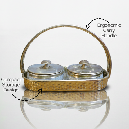 Pittal Brass Pearl Beaded Serving Set with 2 Bowls & Tray | Dry Fruit, Snacks, Gift Item