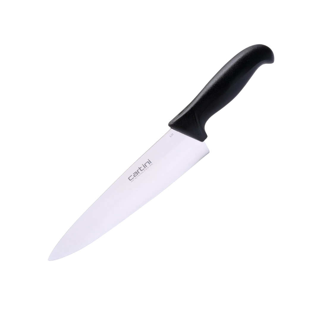 Cartini Classic Chef Knife – 8.6in Stainless Steel Blade with 5.6in Black Ergonomic Handle for Home and Professional Kitchens
