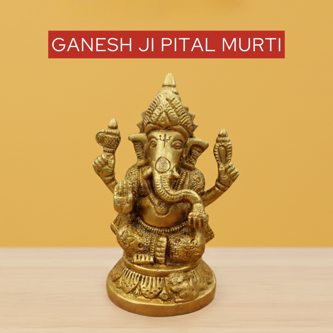 Ganesh Ji Pital / Brass Murti in 690 gm for home mandir, daily pooja, symbol of wisdom and prosperity, ideal for festivals and spiritual gifting