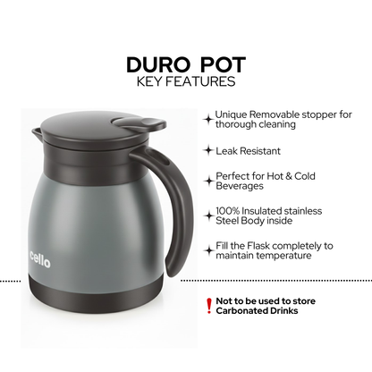 Cello Duro Coffee Style Set | 600ml Carafe with 2 Double Wall Mugs | Premium Insulated Set