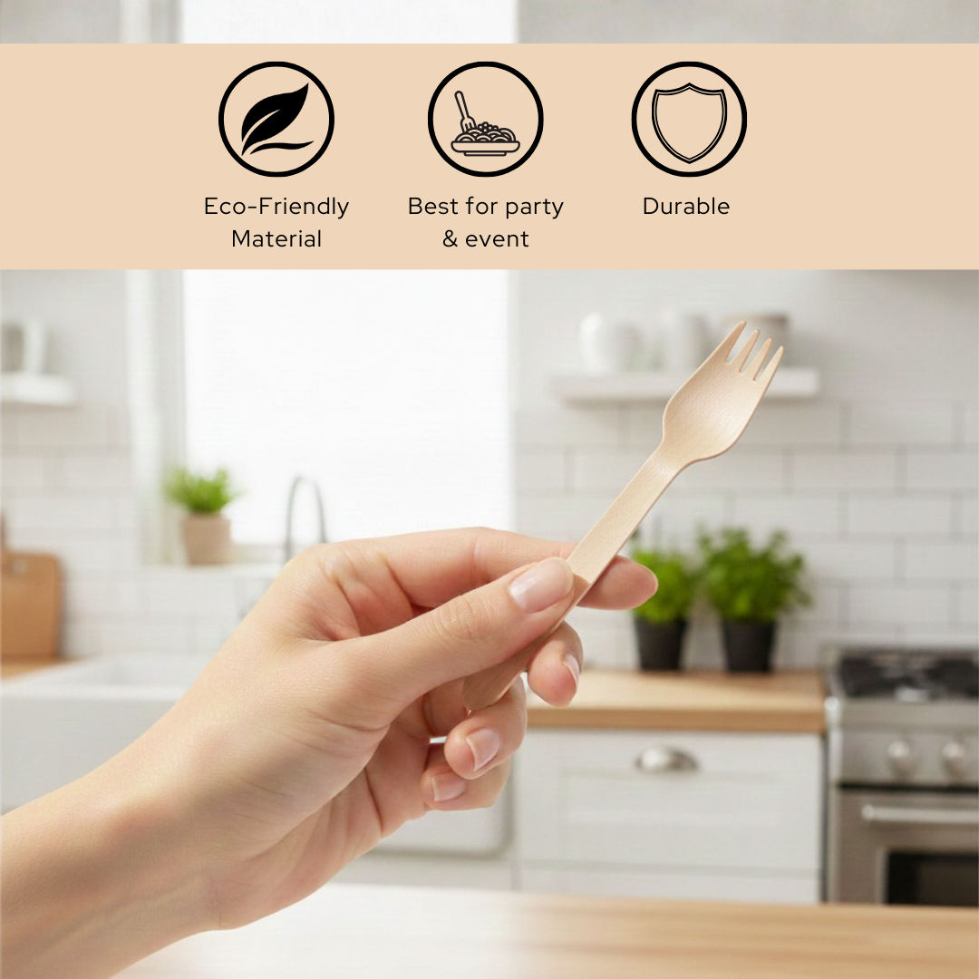 Eco-Friendly Wooden Fork | Natural Eco-Friendly Disposable Fork for Food & Parties