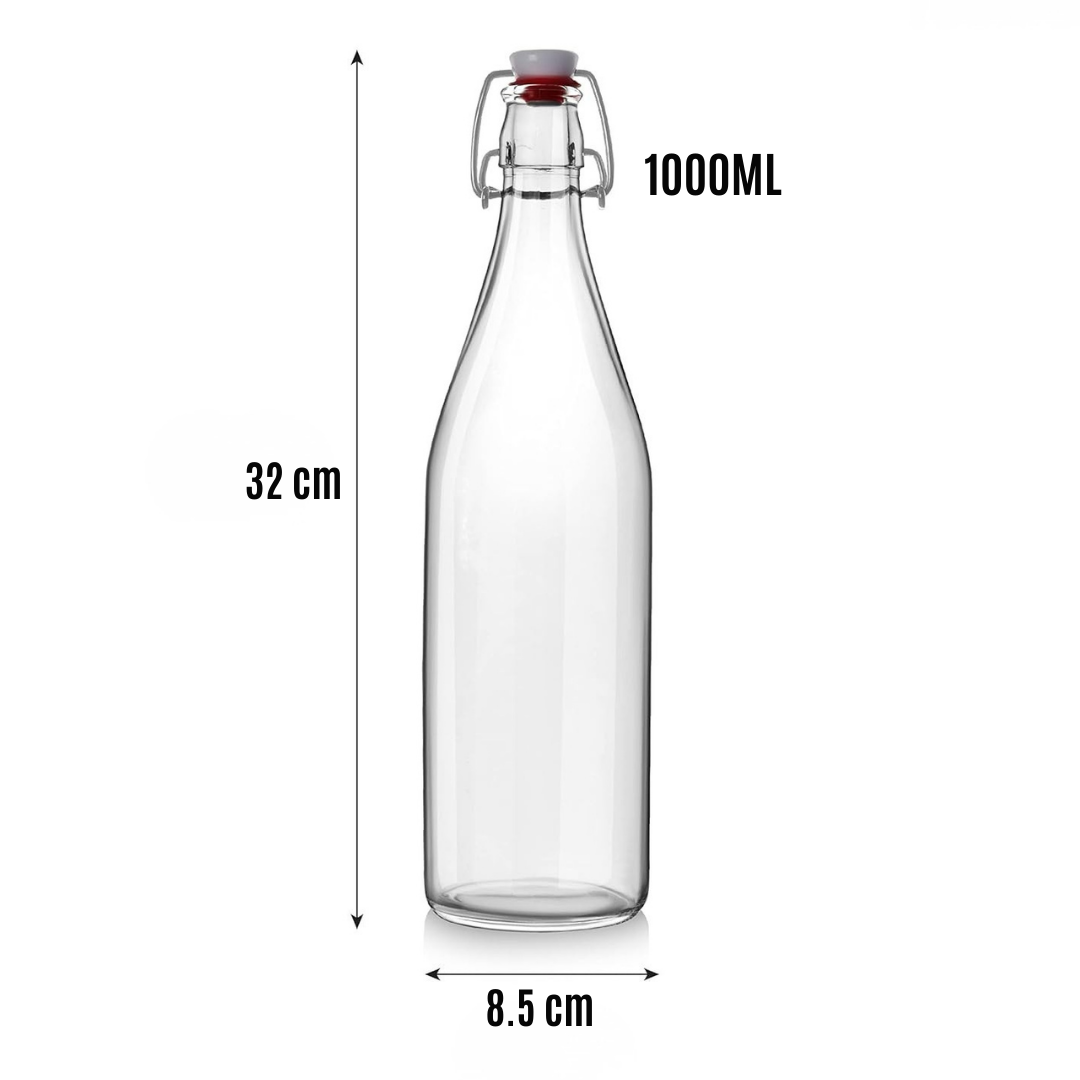 Cello Aquaria 1000 ml Glass Water Bottle | Pure Glass Bottle with Flip-Top Lock | Glass Bottle for Daily Use, Restaurant, Cafes, Hotel