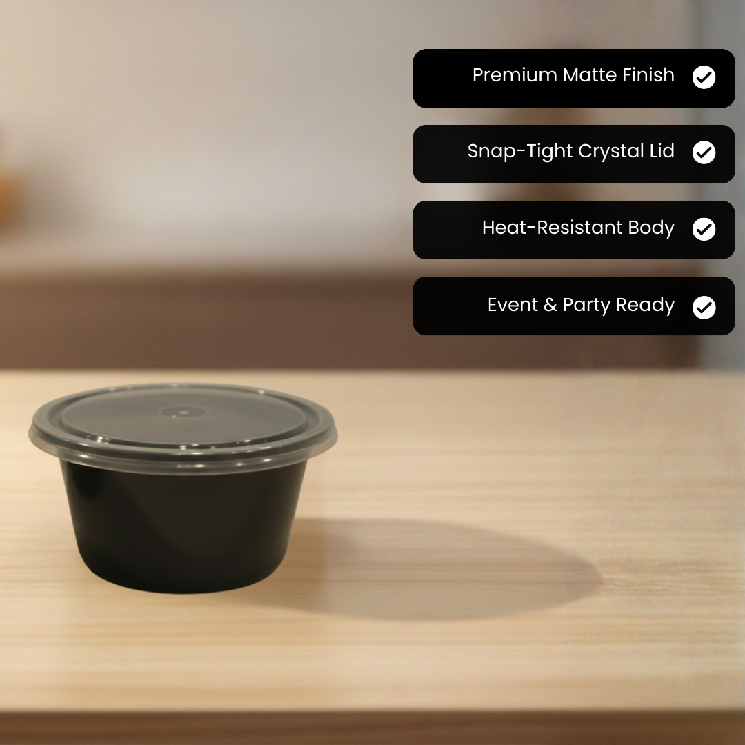 Round Black Mini Food Container with Clear Lid | Airtight & Microwave Safe | 100 ml