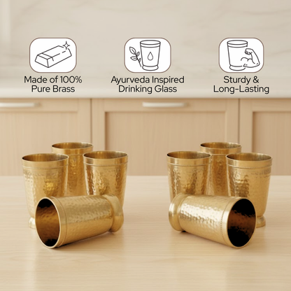 Ayurvedic Brass / Pital Hammered Drinking Glasses – Traditional Wellness Tumblers for Daily Use | set of 6 glasses | 210gm each | 275ml