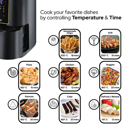 Prestige Digital Air Fryer | Touch Panel | 8 Preset Menus | 80% Less Oil Consumption | 1200W