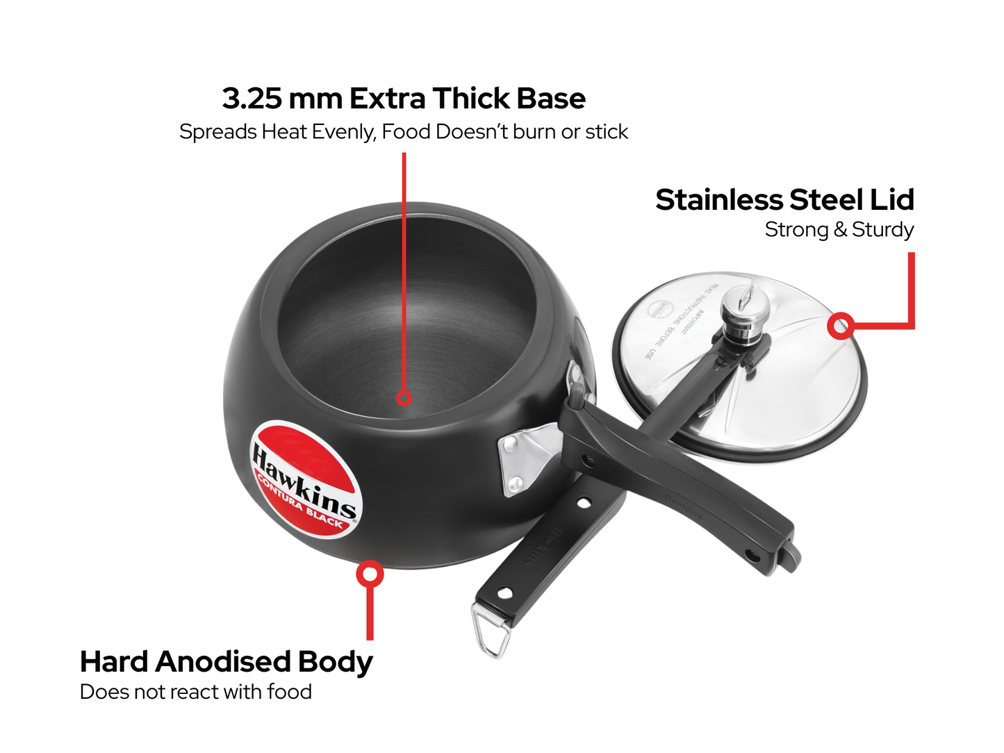 Hawkins Contura Pressure Cooker | Black | 2 litre