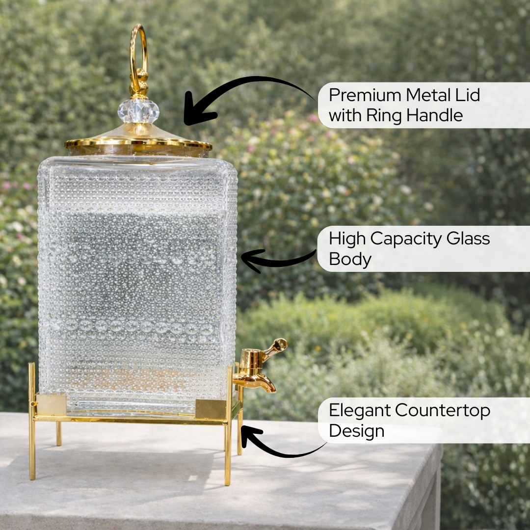 Premium 3 L Glass Water Dispenser with Tap – Perfect for Home, Office & Parties | with metal stand