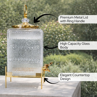Premium 3 L Glass Water Dispenser with Tap – Perfect for Home, Office & Parties | with metal stand