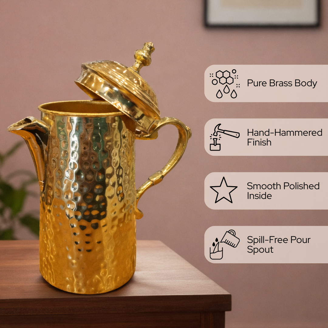 Handcrafted Brass Hammered Water Jug | Premium quality | Pure product | Jug with lid