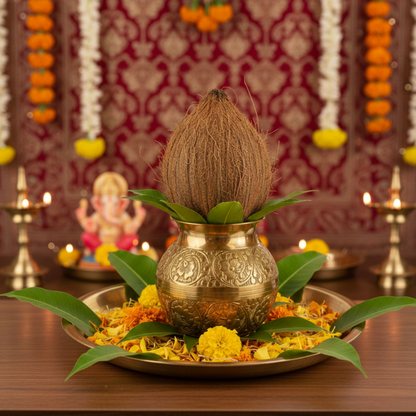 Embossed Pital Kalash | Traditional Brass Kalash for Pooja, Hawan & Ritual Use | 520ml