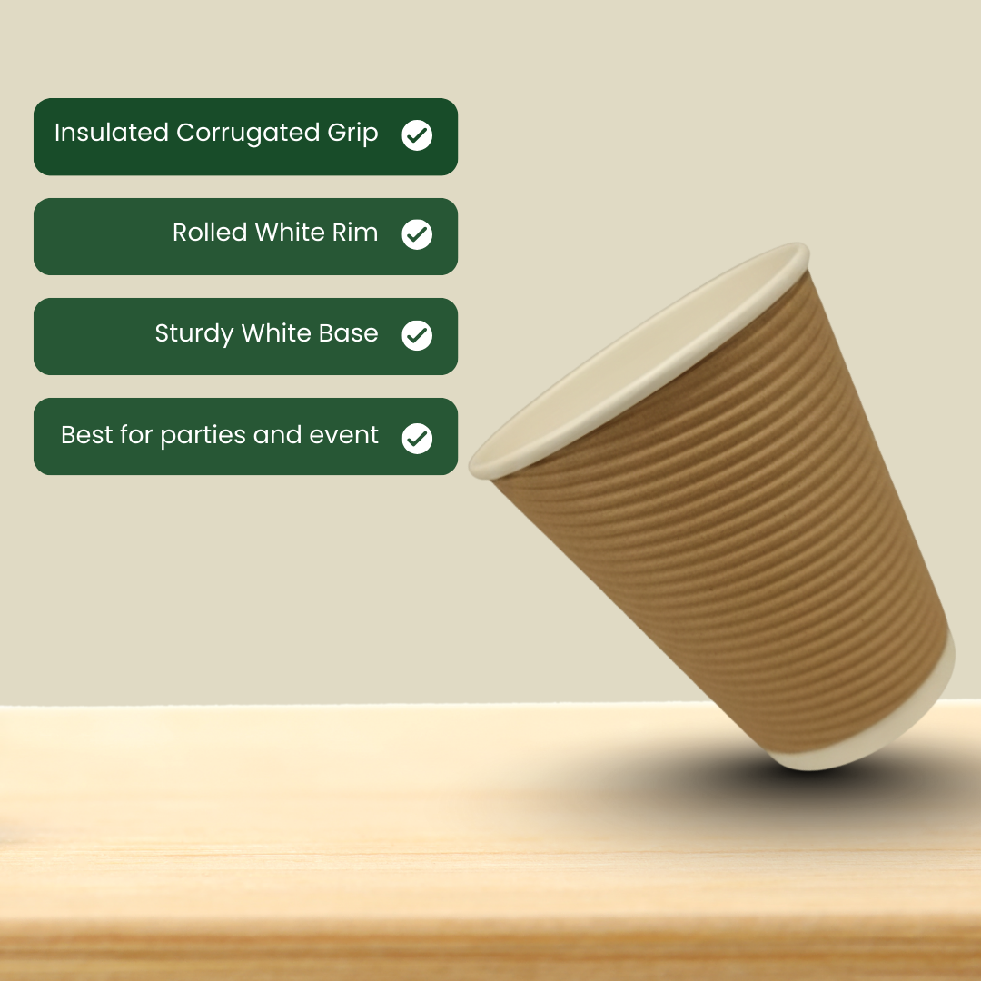 Eco Friendly Ripple Paper Cups | Pack of 25 | Eco Friendly Large Coffee Cups for Birthdays & Events | 360ml without Lid