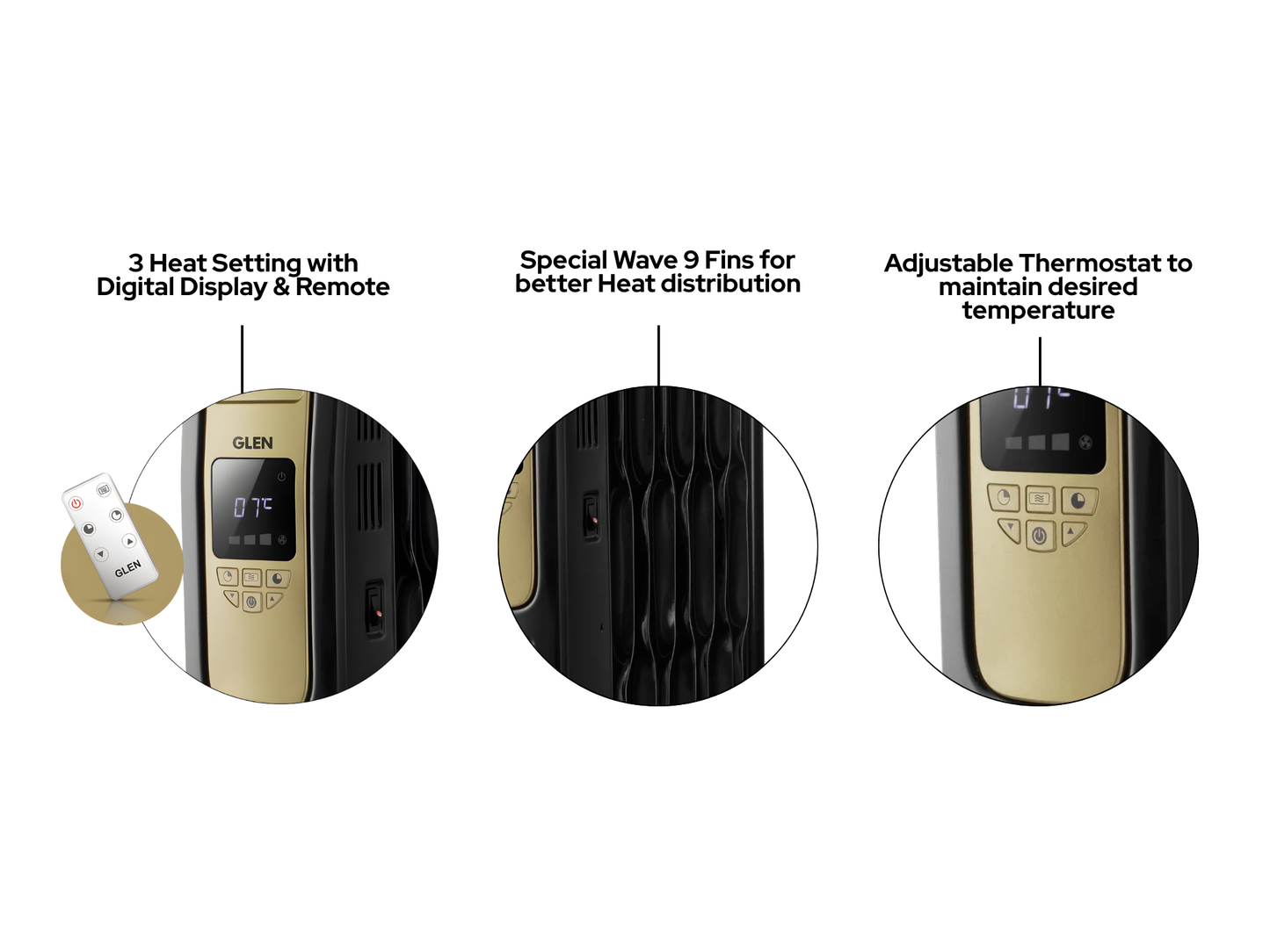 Glen Electric Oil Filled Radiator| 9/11/13 Fin - HA7013DOR| Digital Room Heater