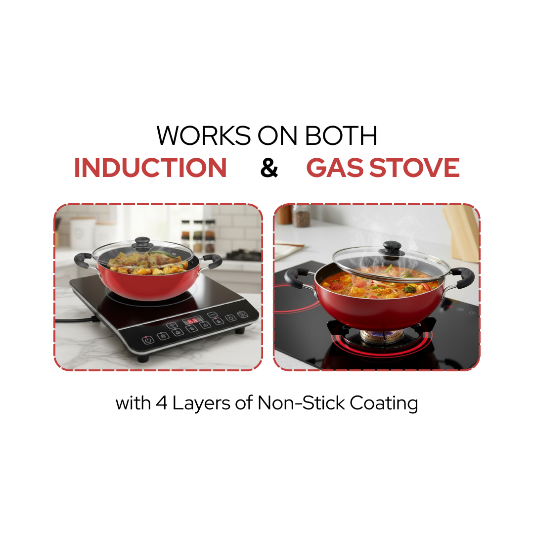 Mr. Cook PFOA-Free Non-Stick Kadhai for Gas & Induction | Easy Clean | Healthy Cooking