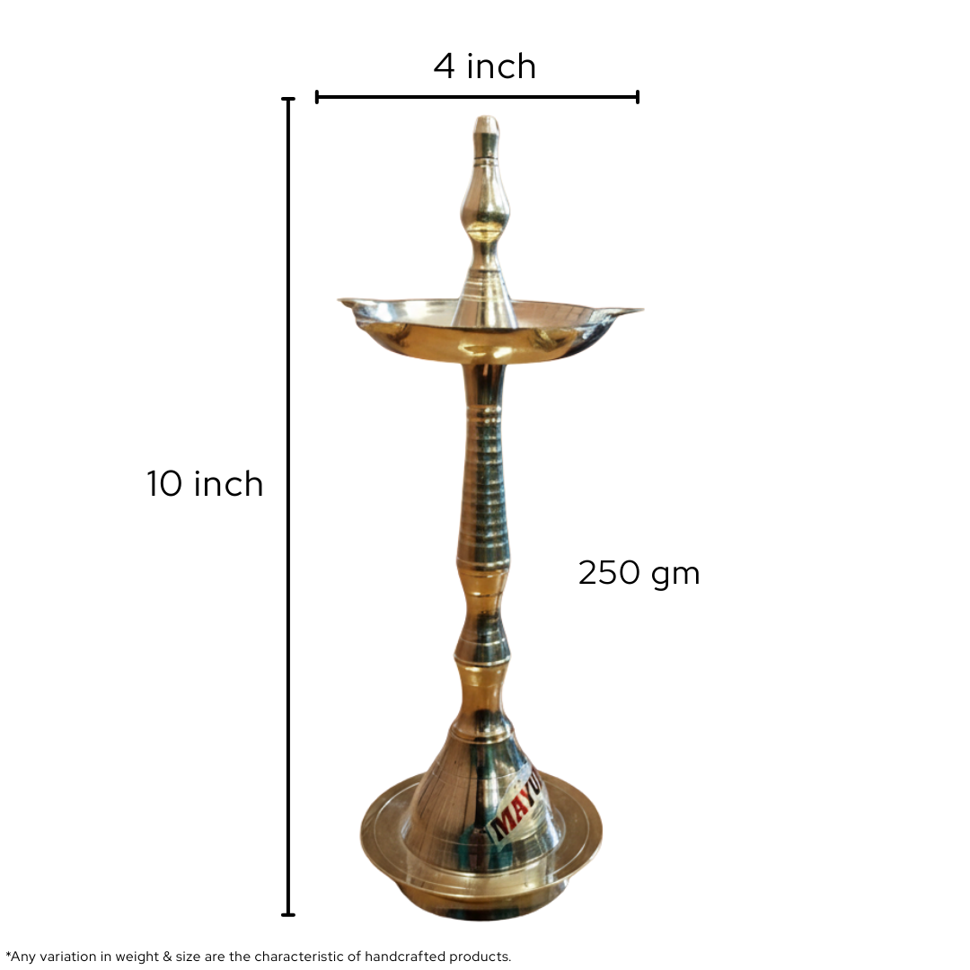 Traditional Brass Kerala Panch Jyoti Diya | 10 Inch Puja Lamp | 250 gm