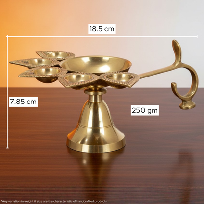 Brass Panch Aarti Diya | 5 Face Puja Lamp for Home Temple Use & Gifting| 250gm