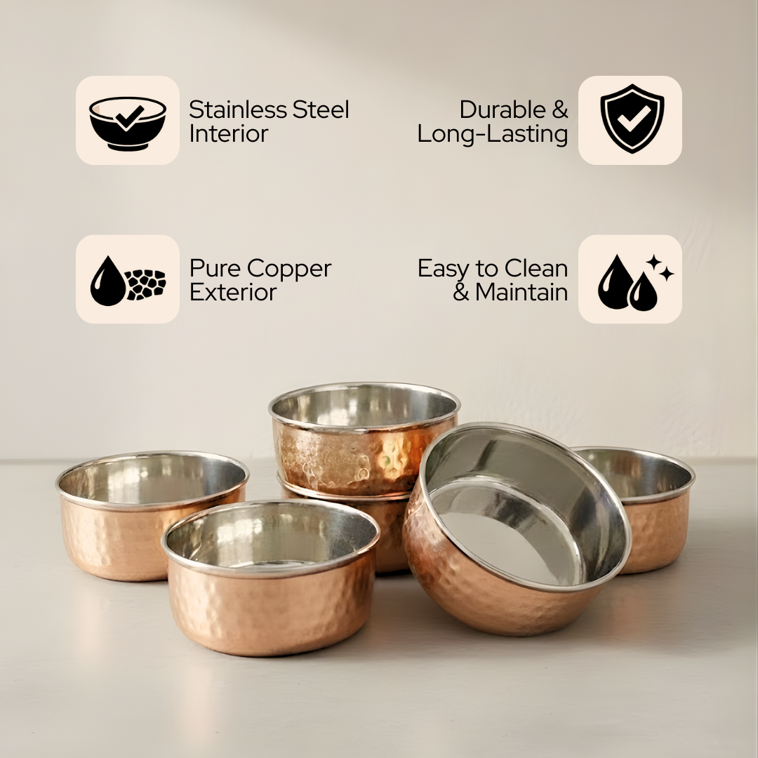 Copper SS Tone Katori | Set of 6 pcs | 810 gm | 135 gm Each