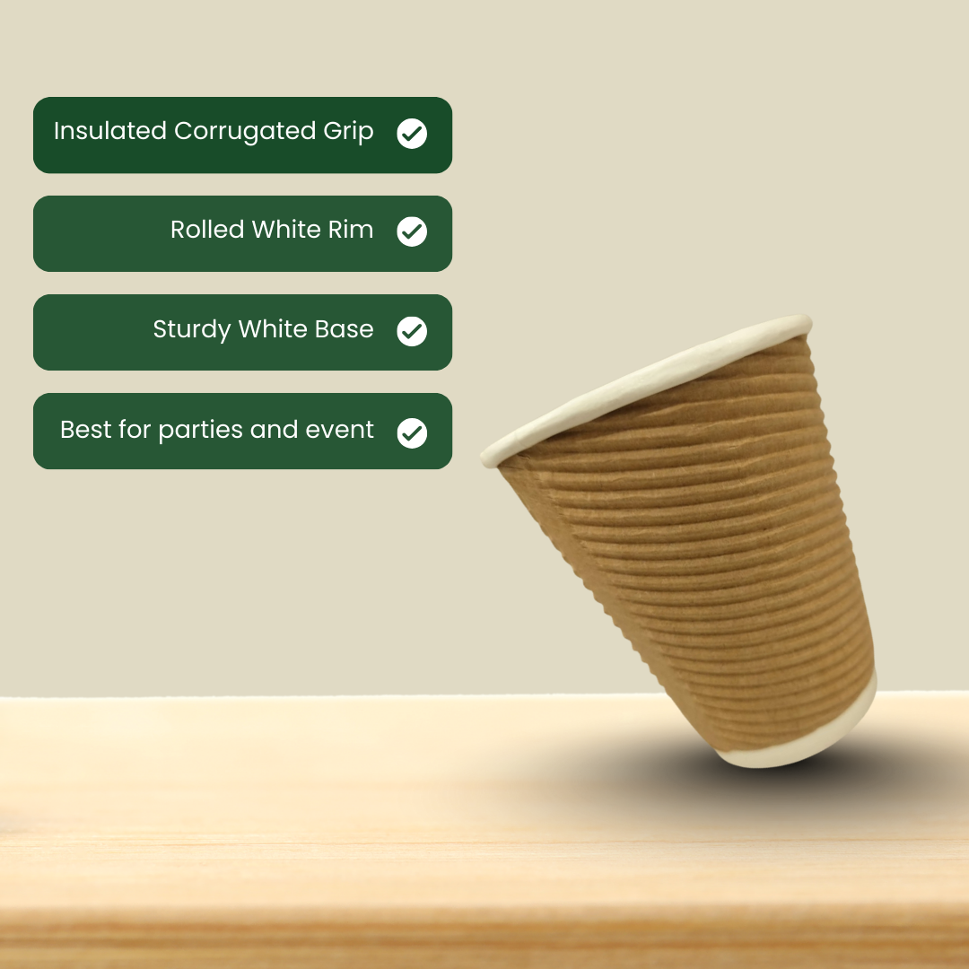 Eco friendly Ripple Paper cups | Pack of 25 | Eco Friendly Brown Cups for Birthday, Kitty & Home Parties | 250 ml without Lid