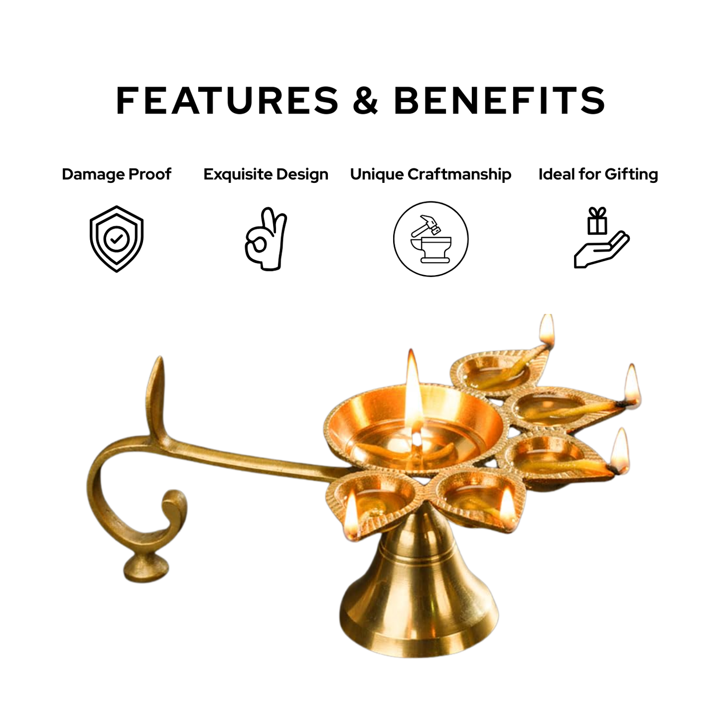 Brass Panch Diya for Puja – Traditional 5-Wick Oil Lamp for Home Temple | Pooja | Navratri