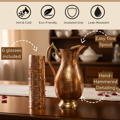 Copper Water Jug Hot & Cold | Eco-Friendly | Easy-Flow Spout & Leak-Resistant
