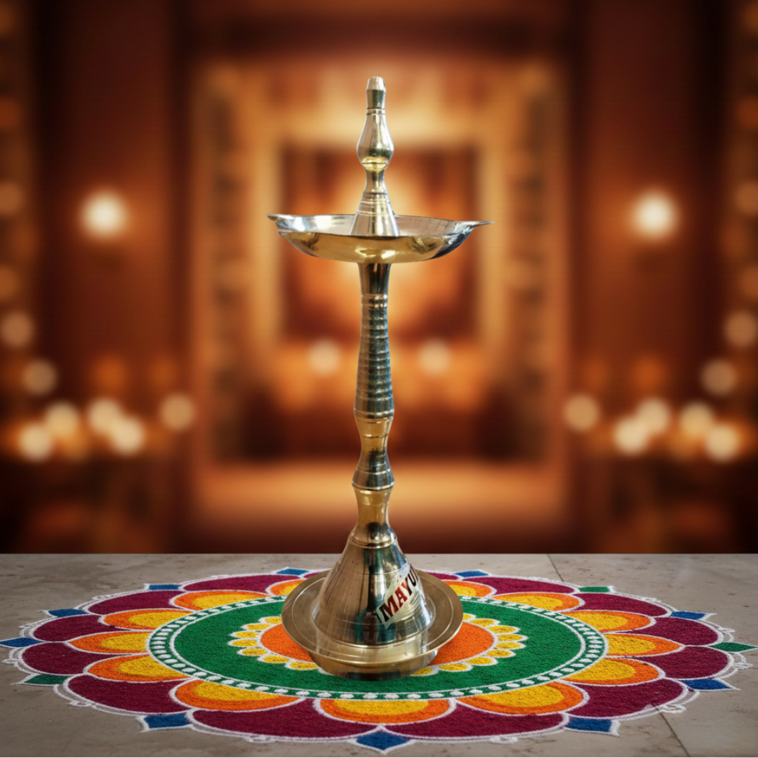 Traditional Brass Kerala Panch Jyoti Diya | 10 Inch Puja Lamp | 250 gm