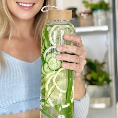 Luxury Borosil Glass Bottle – 700 ml | Herbal Infusion & Detox Water Bottle with Bamboo Lid | One bottle