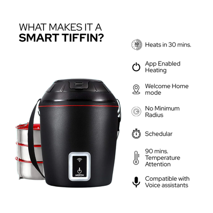 Milton Smart Electric Lunch Box | Use Smartphone App to Heat-On-the-Go Tiffin | 3 units (300 ml each)