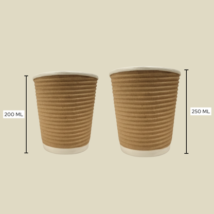 Eco friendly Ripple Paper cups | Pack of 25 | Eco Friendly Brown Cups for Birthday, Kitty & Home Parties | 250 ml without Lid