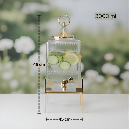 Premium 3 L Glass Water Dispenser with Tap – Perfect for Home, Office & Parties | with metal stand