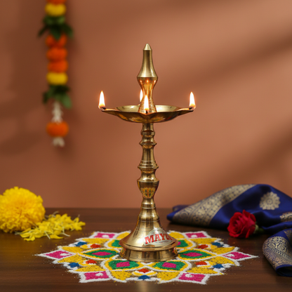 Pure Brass Kerala Panch Jyoti Diya | 5 Wick Puja Lamp | 140 gm