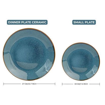 Handcrafted Stoneware Dinner Set 18 Pcs | Microwave Safe | Greenish Blue