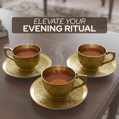 Brass Teacups | Pure Brass | Handcrafted | With Saucers | 3 Pcs