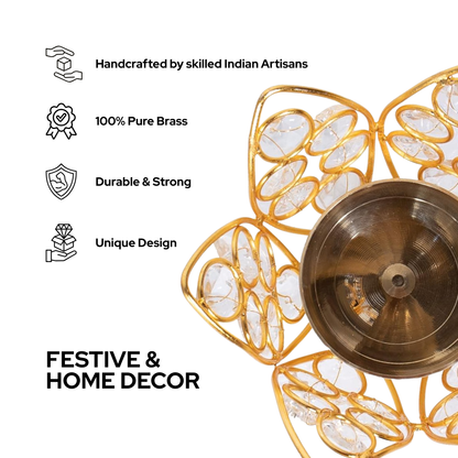 Brass Crystal Bowl Akhand Diya| Premium Decorative Oil Lamp| Golden color| 1  piece