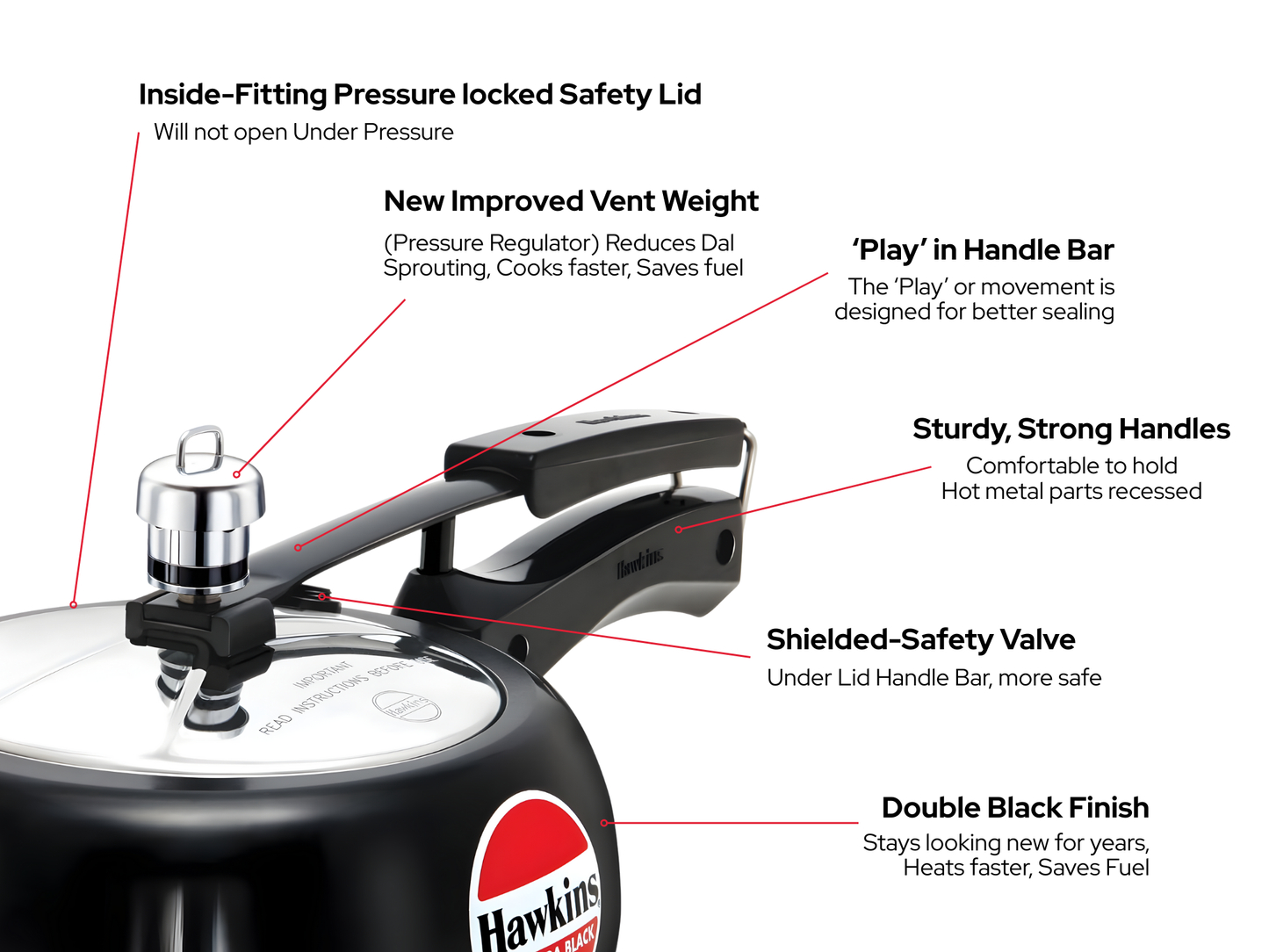 Hawkins Contura Pressure Cooker | Black | 2 litre