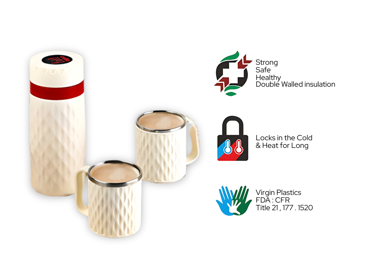 Cello Puro SIP Coffee Set 3 PCS Insulated Tuff Flask and Mugs