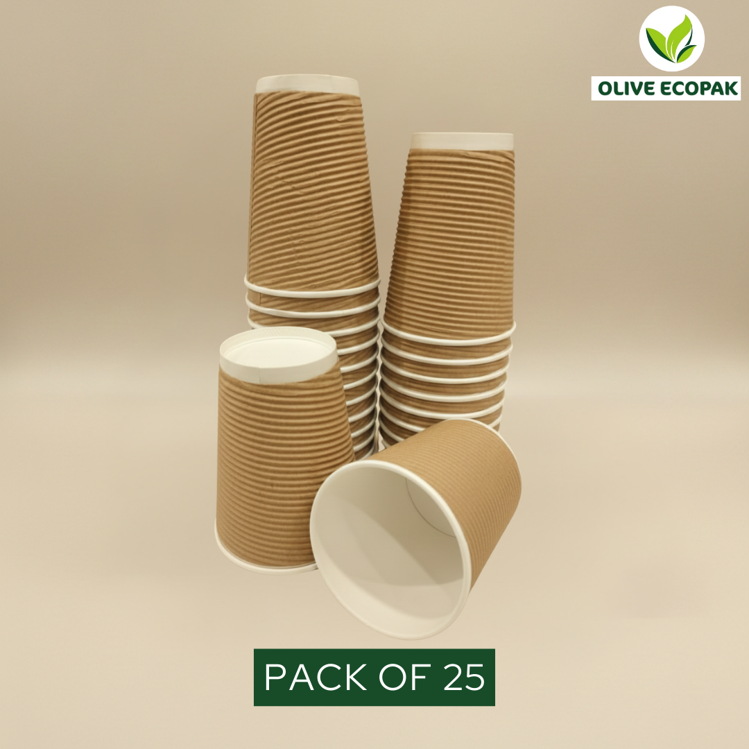 Eco Friendly Ripple Paper Cups | Pack of 25 | Eco Friendly Large Coffee Cups for Birthdays & Events | 360ml without Lid