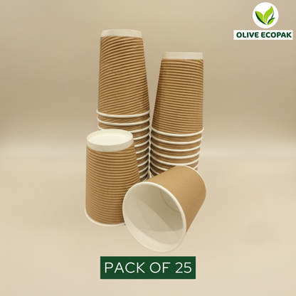 Eco Friendly Ripple Paper Cups | Pack of 25 | Eco Friendly Large Coffee Cups for Birthdays & Events | 360ml without Lid