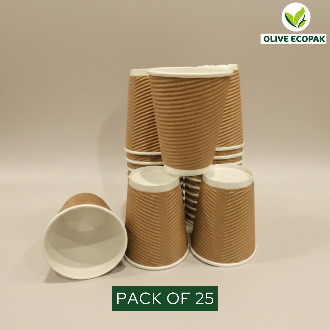 Eco friendly Ripple Paper cups | Pack of 25 | Eco Friendly Brown Cups for Birthday, Kitty & Home Parties | 250 ml without Lid
