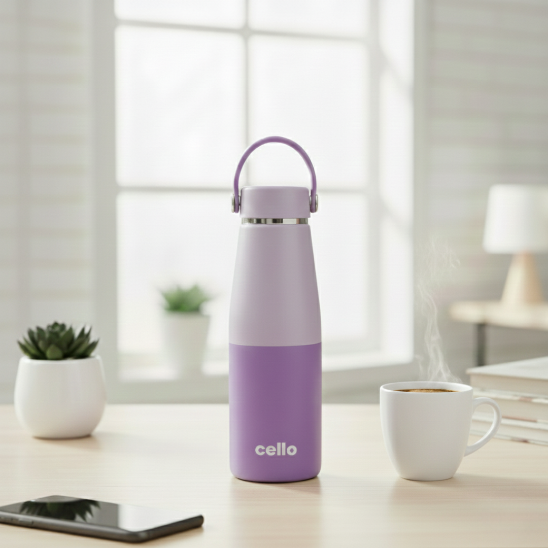 Cello Duro Tuff Sling Purple water bottle | 500 ml | Insulated Stainless Steel | Easy to carry with handle