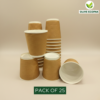 Eco friendly Ripple Paper cups | Pack of 25 | Use for Birthday parties, kitties, home parties | Heat resistant | 200ml without Lid
