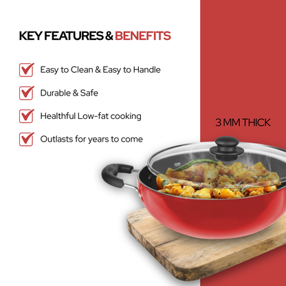Mr. Cook PFOA-Free Non-Stick Kadhai for Gas & Induction | Easy Clean | Healthy Cooking