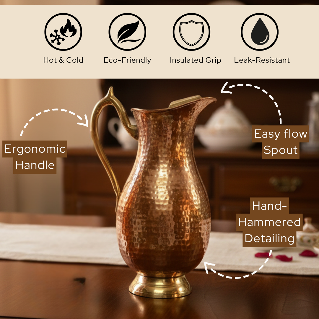 Copper Lemon Water Jug (Without Lid) | 1000ml | Great for daily use | Gifting purposes
