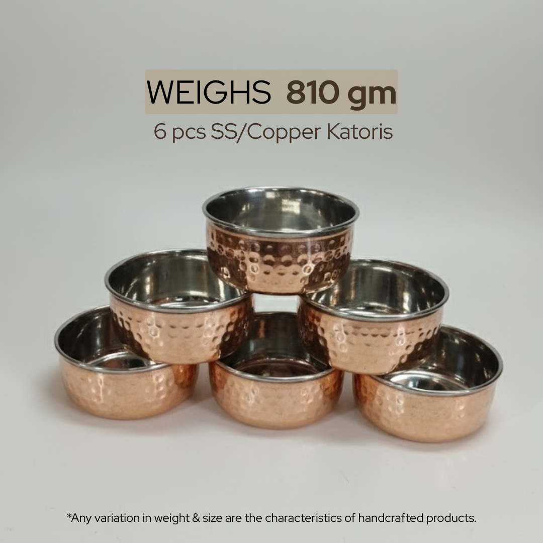 Copper SS Tone Katori | Set of 6 pcs | 810 gm | 135 gm Each
