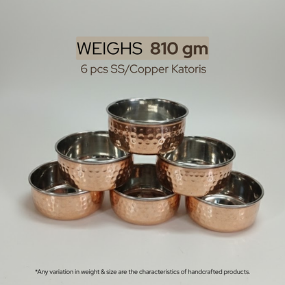 Copper SS Tone Katori | Set of 6 pcs | 810 gm | 135 gm Each