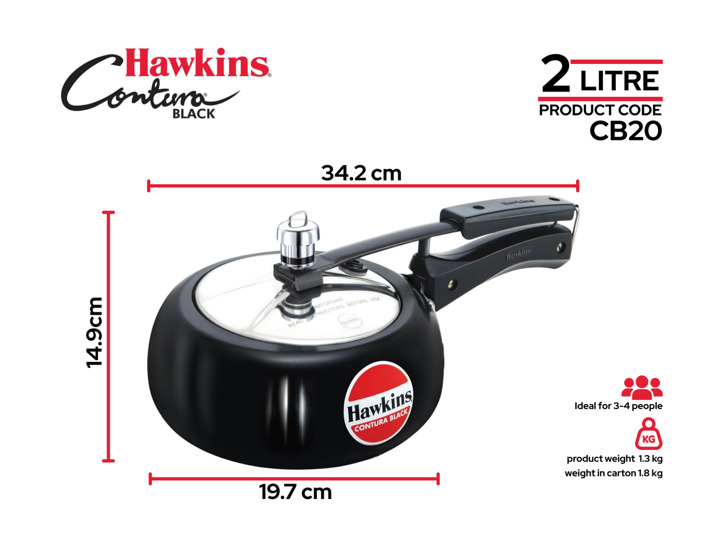 Hawkins Contura Pressure Cooker | Black | 2 litre