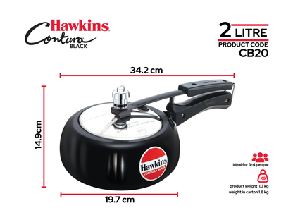 Hawkins Contura Pressure Cooker | Black | 2 litre