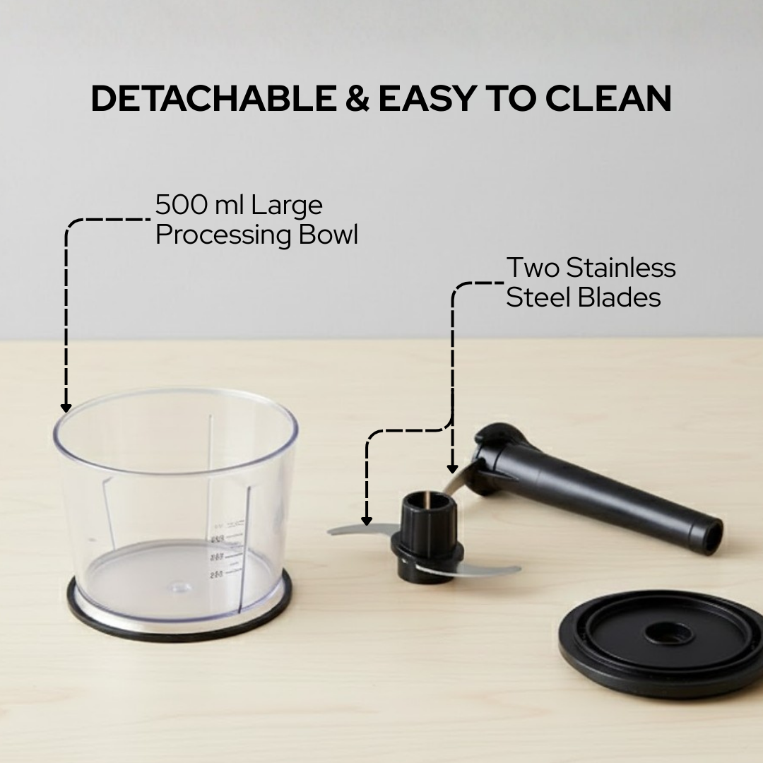 AGARO Electric Chopper with Twin Stainless Steel Blades | 500 ml | 400W